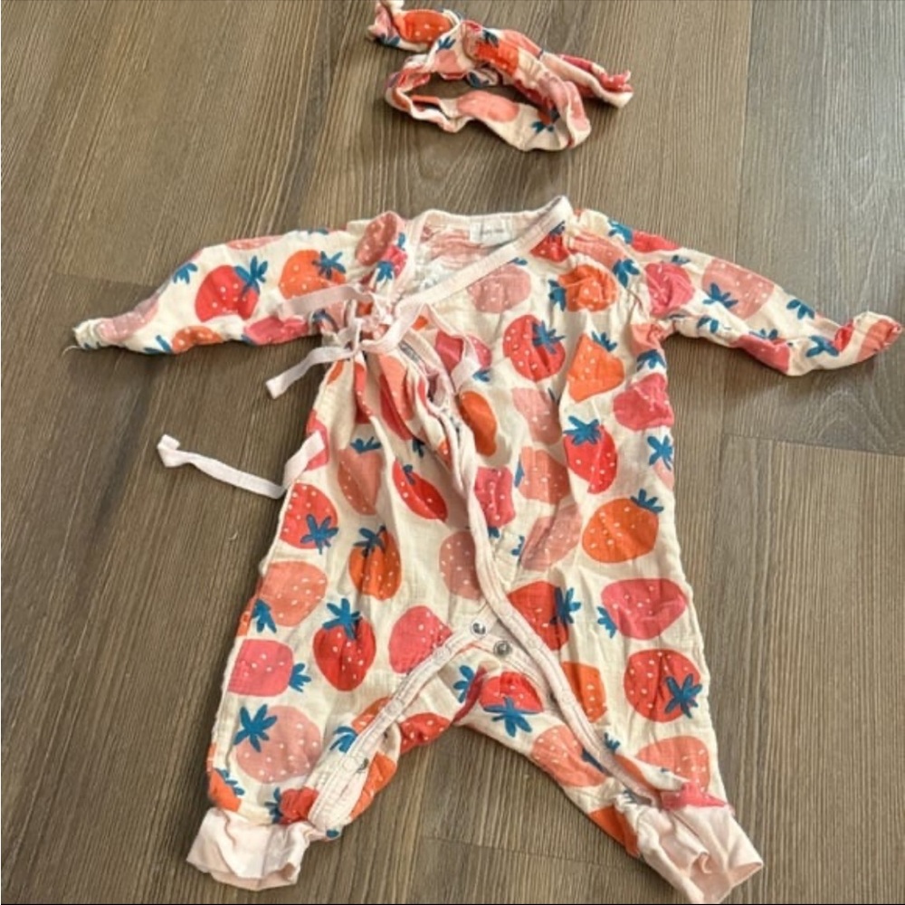 Angel dear strawberry print wrap coverall with matching headband